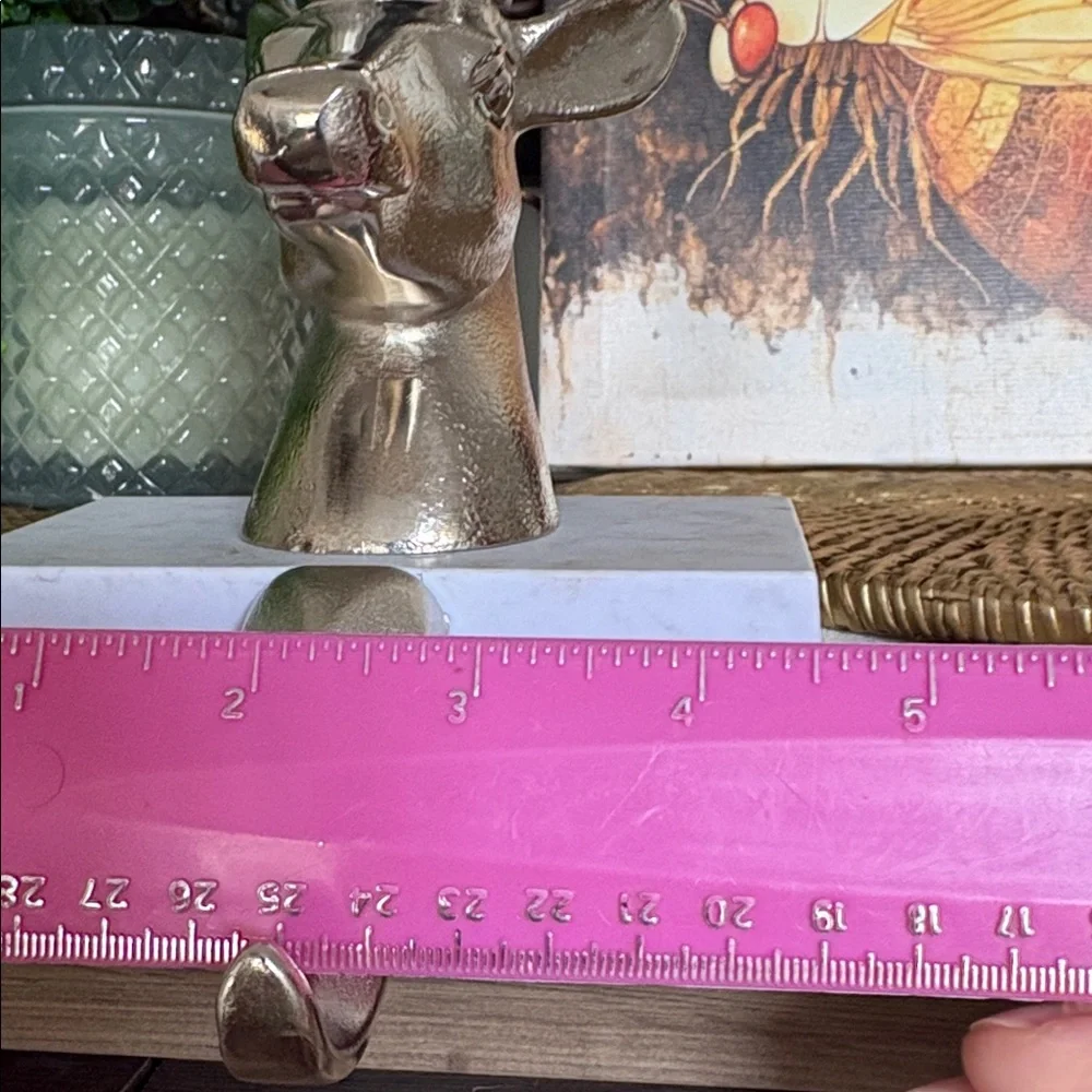 Crate & Barrel Silver Reindeer Bust Stocking Holders, Set Of 2
